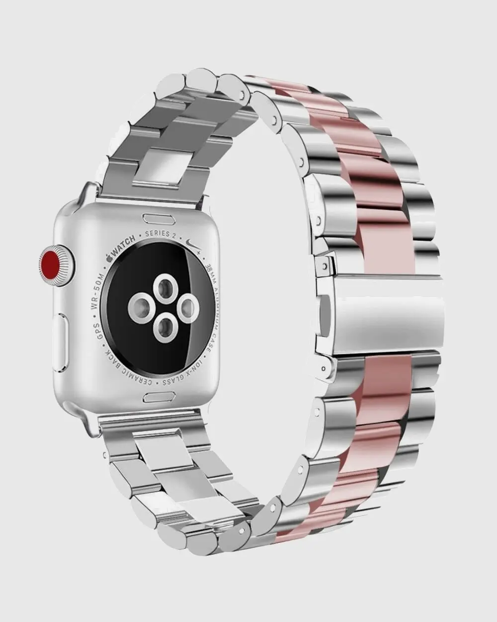 Classic Stainless Steel Apple Watch Band - Silver Rose Pink - Image 3